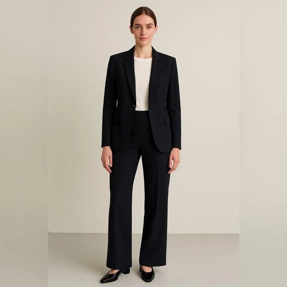 ARMANI COLLEZIONI Black Wool Wide Leg Trousers Pants 12 Career Luxury Classic - Picture 1 of 12